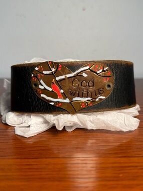BRAND NEW Farmgirl Paints "God With Us" Leather Cuff Bracelet